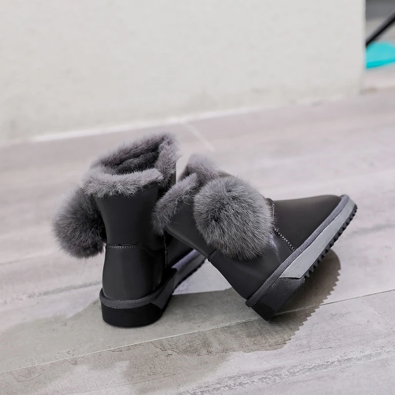 Winter New Women Flock Plush Lining Ankle Snow Boots Fur Boule Flat With Black/Gray Emu Boots Fashion Cotton Shoes