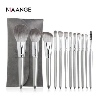 

MAANGE 12pcs Silver Makeup Brushes Set Cosmetic Powder Foundation Blusher Eyeshadow Lip Brush Professional Beauty Make Up Tools