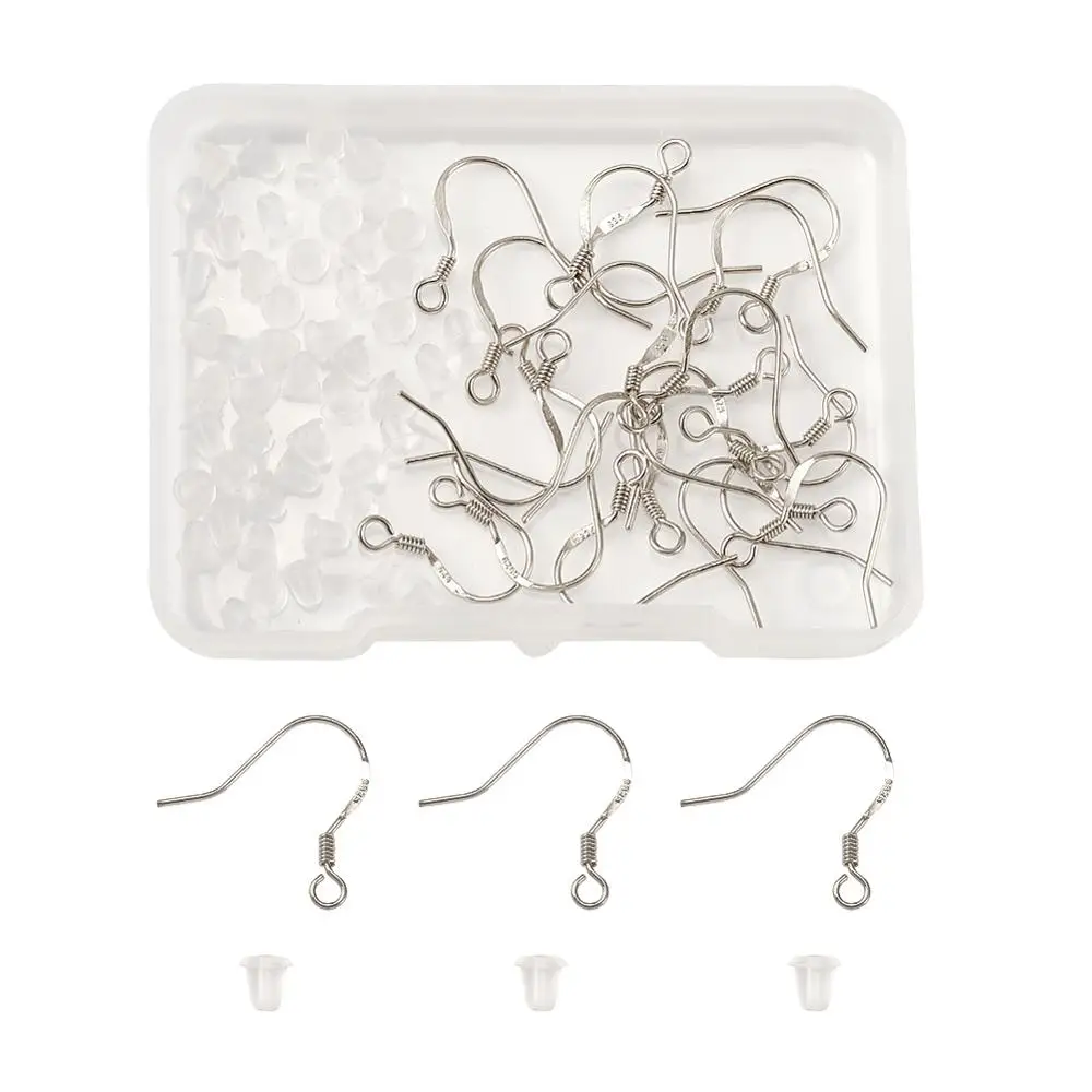 

Pandahall 10pairs/set 925 Sterling Silver Earring Hooks with Plastic Ear Nuts For Jewelry Making Accessory Findings 16x16x1.2mm
