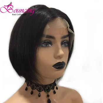 

Bouncing Straight 13*4 Lace Front Wig 6 Inch 100% Peruvian Remy Hair Short Pixie Cut Human Hair Wigs Natural Color 150% Density