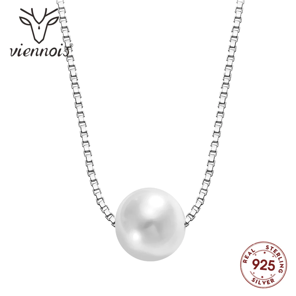 

Viennois New Real Round Pearl Necklaces Crystals from 925 Sterling Silver Gold Color Chain Necklace for Women
