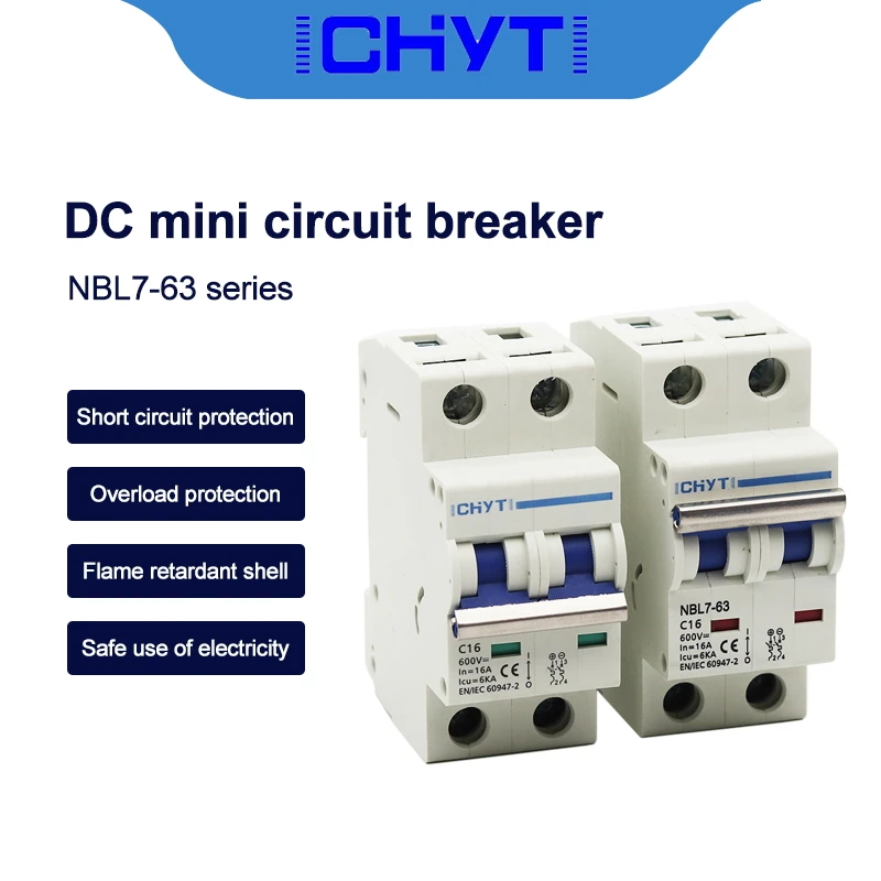 ICHYTI 2P DC 1000V 600V Solar Mini Circuit Breaker 6A 10A 16A 20A 25A 32A 40A 50A 63A DC MCB for PV System