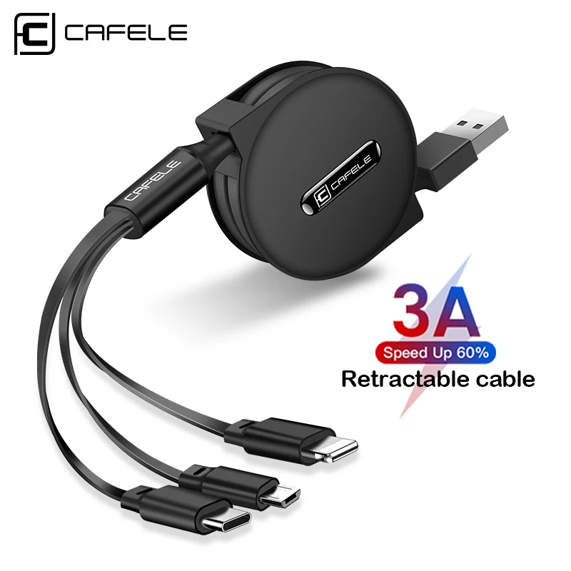 Кабель Micro USB Cafele 3 в 1 Type c для iPhone зарядный кабель портативный выдвижной usb быстрой