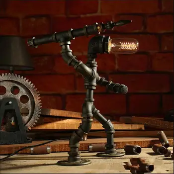 

retro, wrought iron loft personality LED eye restore ancient ways present desktop robot table lamps and lanterns
