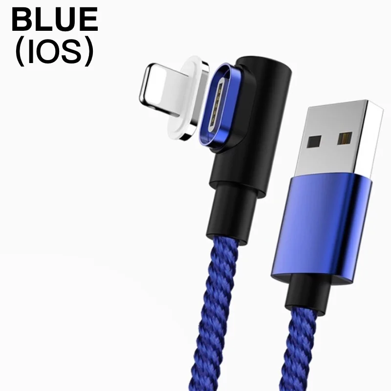 Магнитный кабель USB C Micro usb type C кабель для быстрой зарядки 90 градусов l-линия Micro USB зарядное устройство для samsung huawei Xiaomi iPhone - Цвет: For i0S Blue