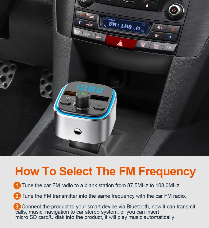 QC 3,0 Автомобильный Bluetooth Hands Free MP3-плеер/телефон на радио fm-передатчик T32