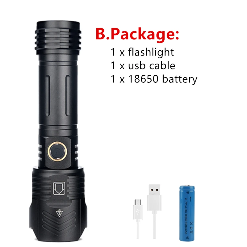 Super Bright XHP160 LED Flashlight Powerful Waterproof Torch USB Rechargeable 18650 26650 Lantern Portable Zoom Camping Light led pocket torch Flashlights