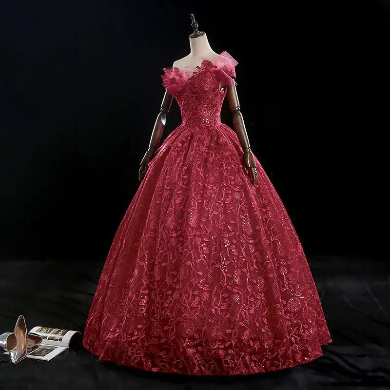 Роскошное благородное Пышное Платье с открытыми плечами, Вечернее Бальное Платье, высококачественное кружевное винтажное Пышное Платье