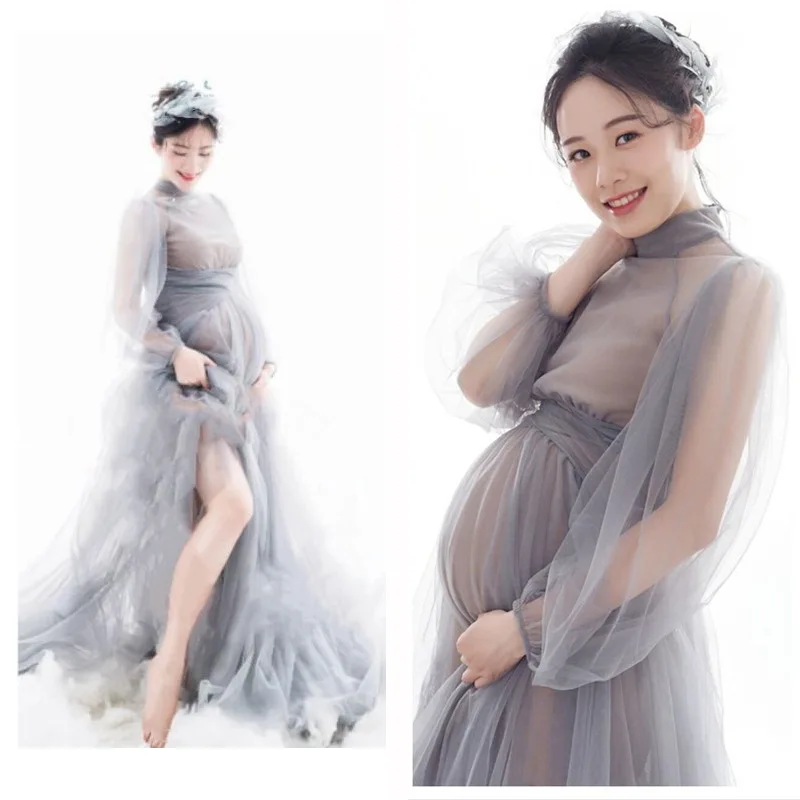 Sexy Long Maternity Photography Props Dresses Tulle Perspective Pregnancy Dress Mesh Maxi Gown For Pregnant Women Photo Shooting (1)