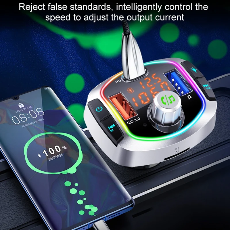 Автомобильный Bluetooth 5 0 беспроводной fm передатчик с двойным USB PD3.0 выходом