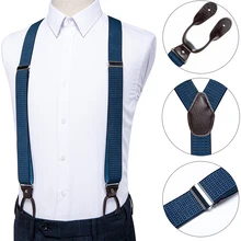 DiBanGu, для взрослых, кожа, 6 боттонов, Брекет, темно-синий, однотонный, для мужчин, s, на подтяжках, эластичный, регулируемый, на подтяжках, тиранты для мужчин, BD-518