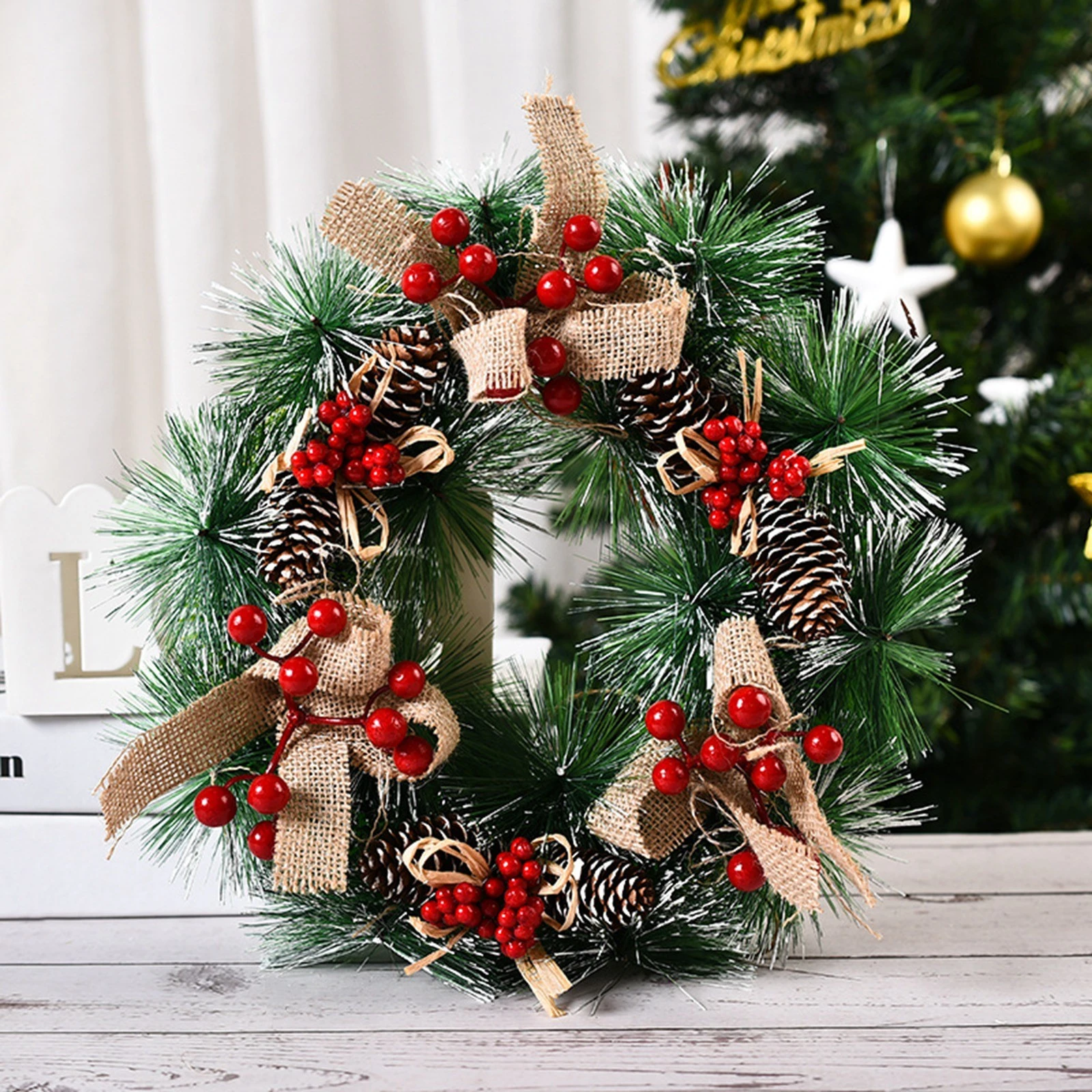 Merry Christmas 2022 Wreath 2022 Merry Christmas Wreath Artificial Pinecone Red Berries Garland Hanging  Front Door Wall Decoration Christmas Decorations|Pendant & Drop Ornaments|  - Aliexpress