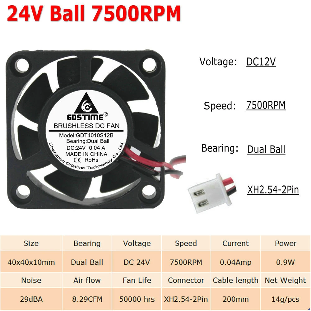 24V Ball 7500RPM 10 шт./Партия Кулер 40x40x10 мм 4010 2Pin 3Pin Dupont USB 5 в 12 В 24 в 40 мм 4 см DC чехол для компьютера Бесщеточный вентилятор охлаждения Втулка с отверстиями для шариков - Цвет лезвия: 24V Ball 7500RPM
