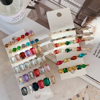 

2020 1 Pcs Korea Shiny Crystal Hairpins Geometric Side Hair Clips Colorful Rhinestones Hair Clips Girls Hair Accessories