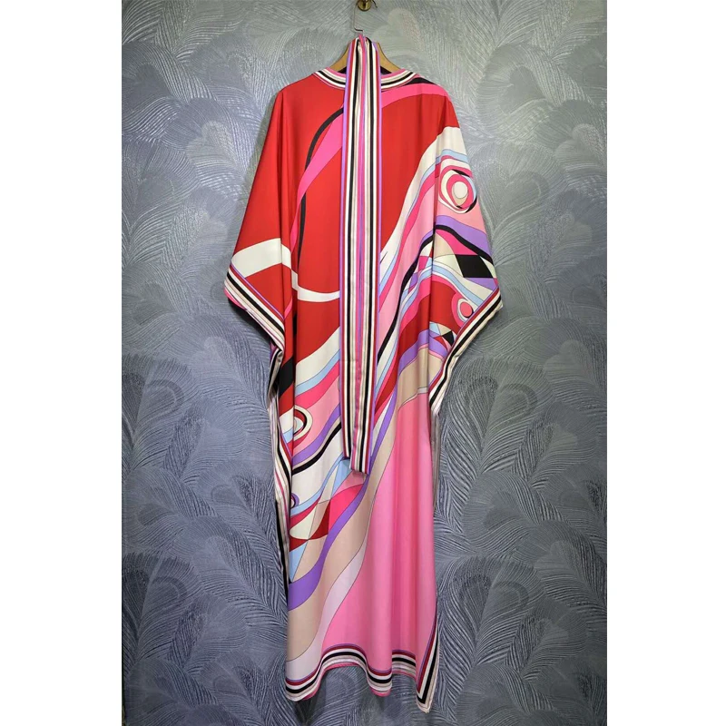 SEQINYY Red Boho Dress Elegant Long Art Print 2020 Spring Autumn New Fashion Design Women Loose Batwing Sleeve Runway