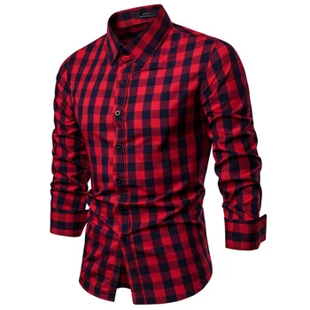 

Mens Plaid Business Shirt 2019 Autumn New Long Sleeve Shirt Men Slim Fit Casual Button Down Dress Shirts Male