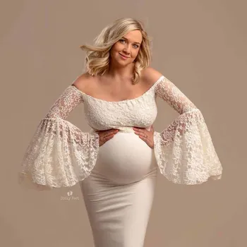 

White Pregnant Mother Dress Maternity Photography Props Women Pregnancy Clothes Lace Dress For Pregnant Photo Shoot Clothing