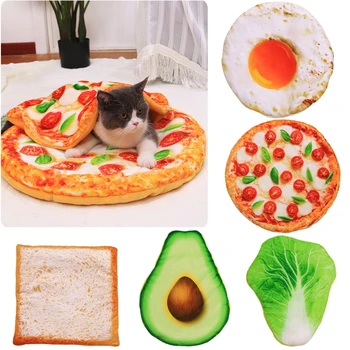 

Pet Cat Dog Bed Mat and Blanket Set Creative Pattern Egg Pizza Cabbage Avocado Bread Shape Cushion Winter Warm Supplies