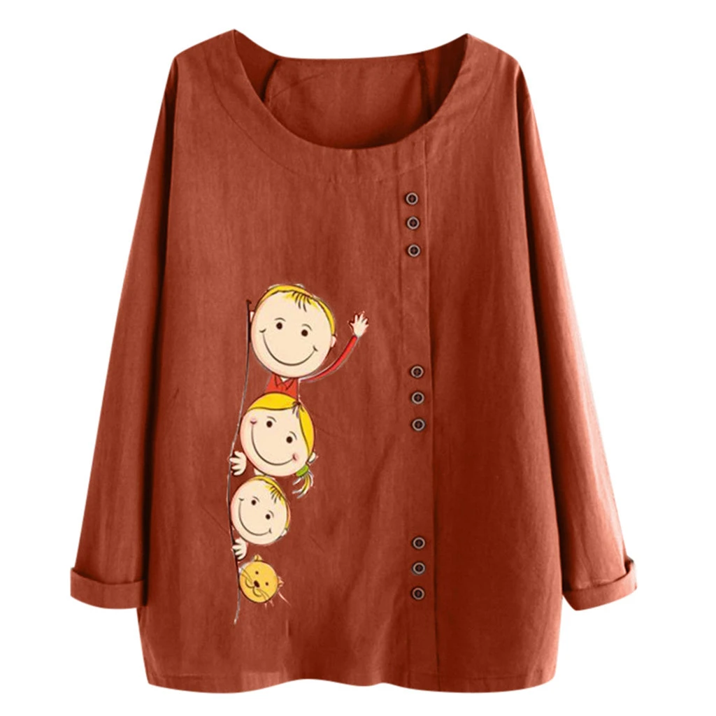 

JAYCOSIN Autumn Blouse Women Casual Plus Size O-Neck Print Loose Button Long Sleeve Blouse Tops Winter Blouses Ladies Girls 730