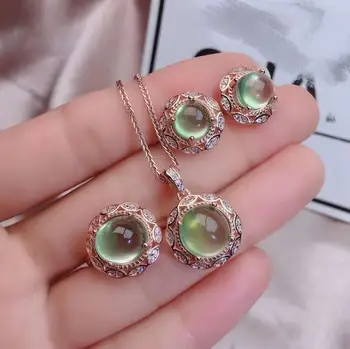 شراءريال الطبيعية Prehnite طقم مجوهرات الطبيعية ريال Prehnite 925 فضة 1 قطعة قلادة ، 1 قطعة حلقة ، 2 قطعة القرط