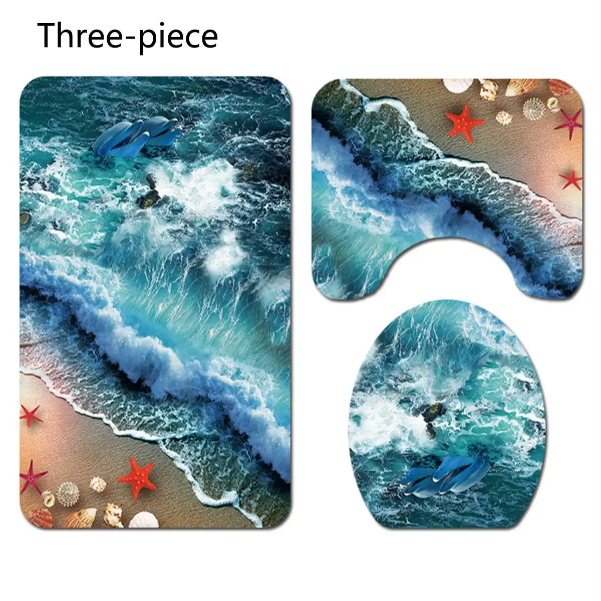 Style C 3 Pcs 4/3/цельнокроеное платье Ocean серии печати Душ Шторы Набор ковриков подушка для унитаза набор ковриков для ванной Ванная комната Шторы, украшенное мозаикой из драгоценных камней, 12 крючков - Цвет: Style C 3 Pcs