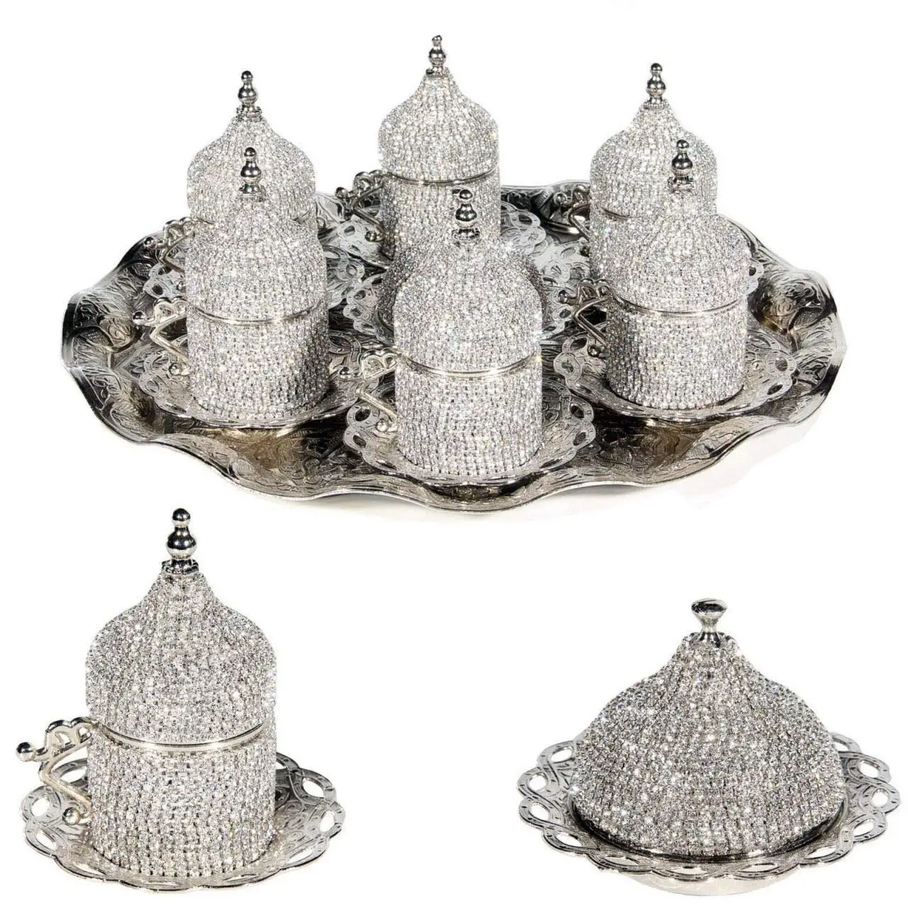 Набор 6 Swarovski чашки для турецкого кофе и набор блюдец крышки с арабским набором