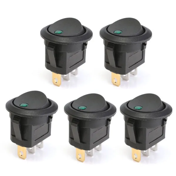 5Pcs 12V Round Rocker Toggle ON /OFF Switch 3 Pins