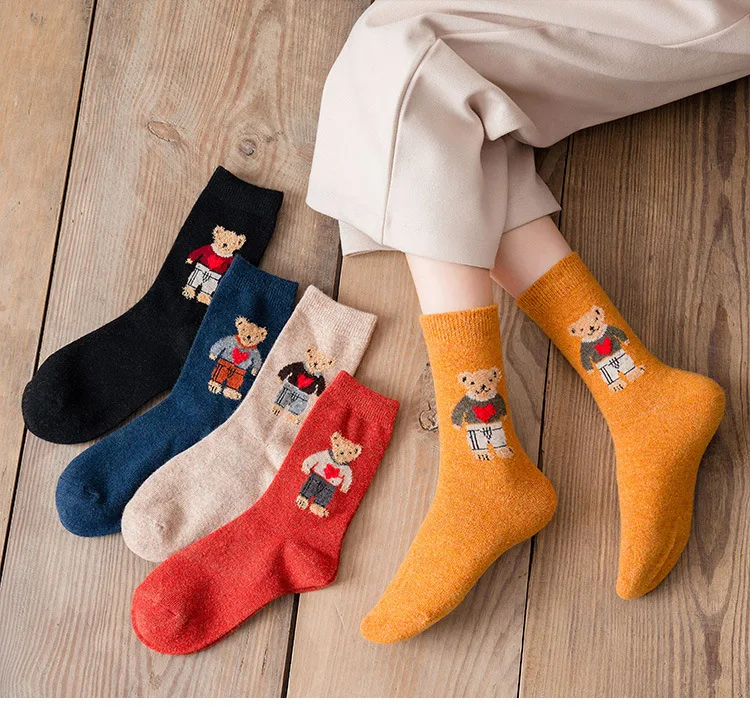 Description Picture 2 of itemCartoon Bear Socks Women Autumn Winter Thick Warm Socks Korean Cute Kawaii Harajuku Designer Fashion Socks Women