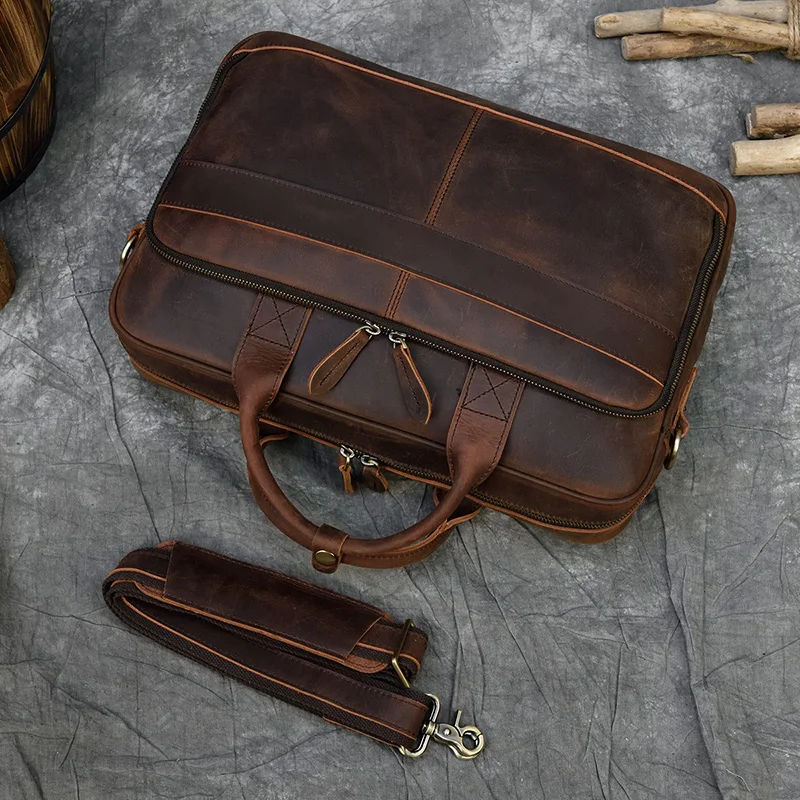 Retro Laptop Briefcase Bag Genuine Leather Handbags Casual 15.6" Business Bag Daily Working Tote Bags Men Male bag for documents 3