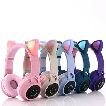 

Cute Cat Bluetooth 5.0 Headset Wireless Hifi Music Stereo Bass Headphones LED Light Mobile Phones Girl Daughter Headset For PC