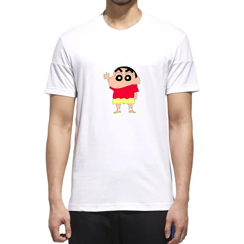 

MOUNTSHARP Crayon Shinchan Print Funny T Shirts Men O-Neck Short Sleeve Casual Cotton Polyester Knitted Harajuku Clothes