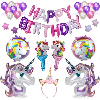 

Purple Unicorn Balloon Set Party Supplies Set Kids Unicorn Happy Birthday Party Decor Headband Multi-Piece Set Baby Shower ww10