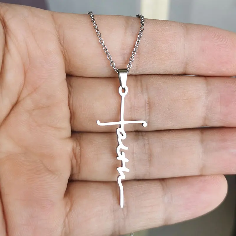 Wholesale 10pc/lot New Stainless Steel Cross Pendant Necklace Faith Necklaces Women Men Fashion Jewelry Gift