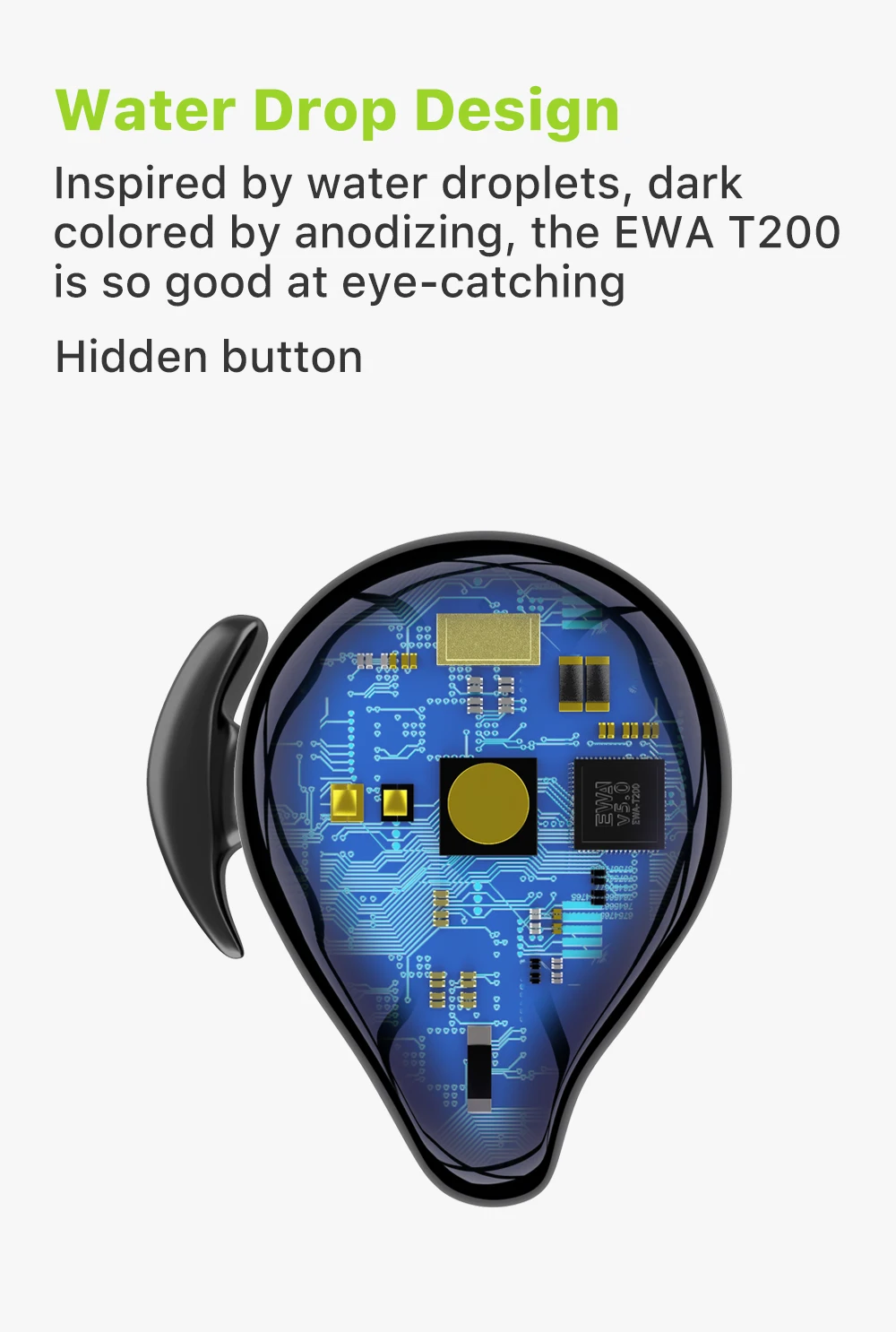 EWA, беспроводные наушники, 3D стерео, высокое качество звука, Bluetooth 5,0, наушники, большая емкость, батарея, гарнитура T200