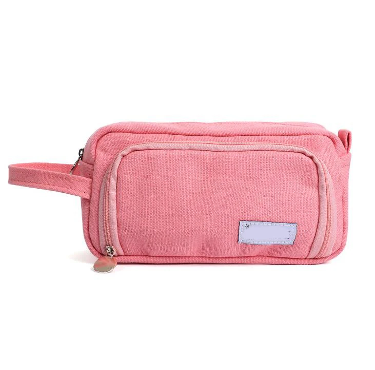 Большой Ёмкость Карандаш Чехол сумка для ручек из маркер чехол s много-функциональная 2-Слои холст студенческим пакетом Office канцелярские косметический мешок посылка - Цвет: Pink