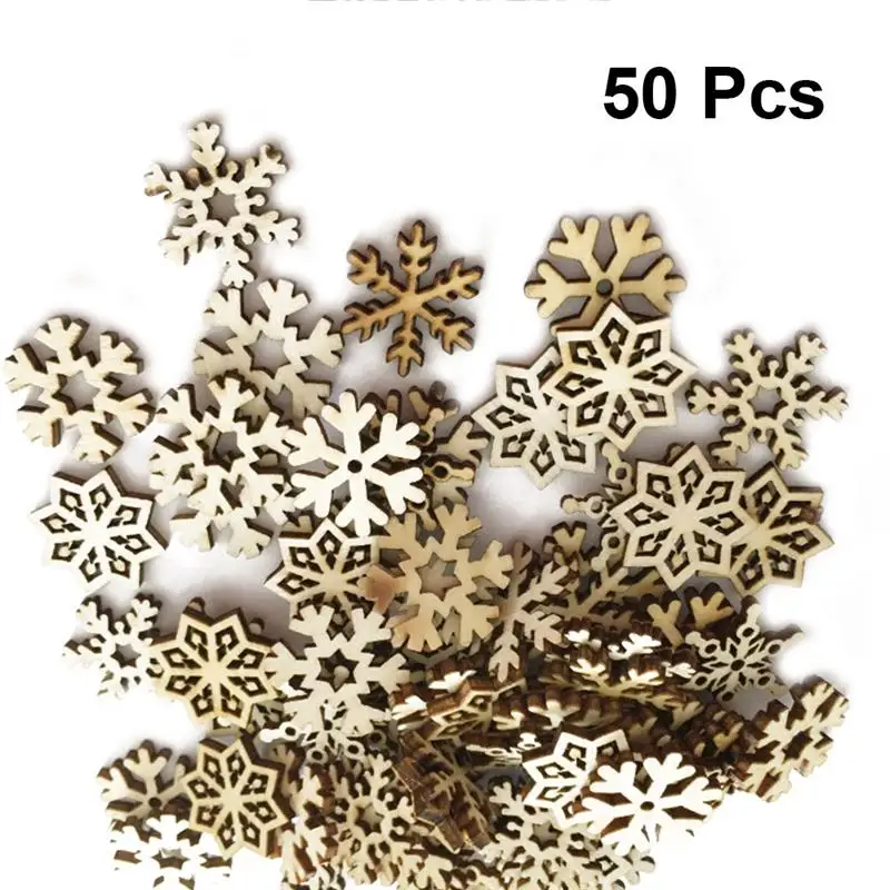 50pcs 100/50 шт. Ассорти шаблон деревянная дверь предметов, Рождественская Снежинка вырезы Ремесло Украшение DIY декоративный ручной орнамент для "сделай сам" - Цвет: 50pcs