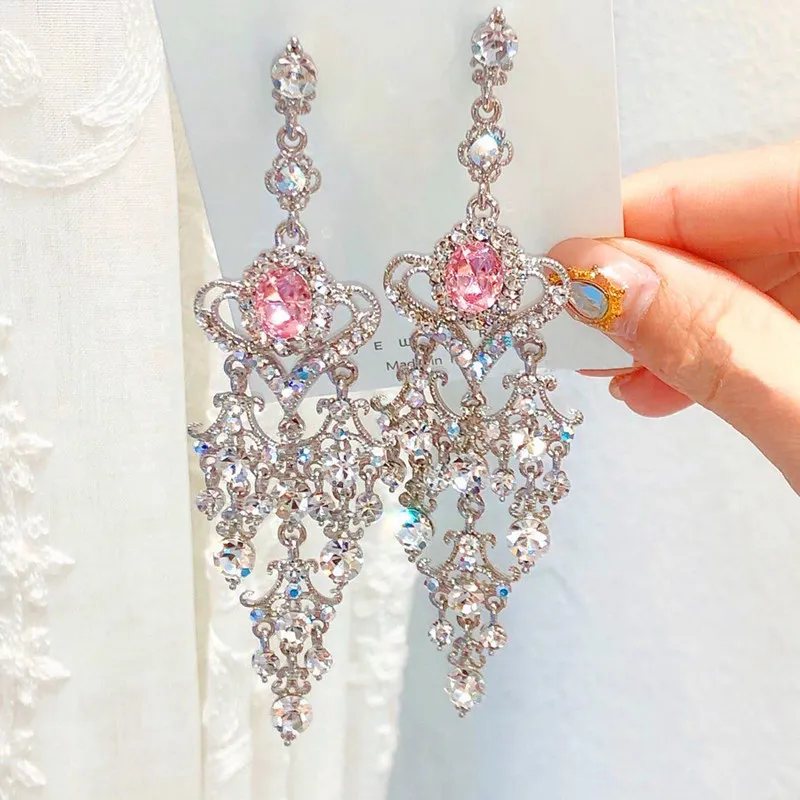 

Korean Hot Sale New Trendy Luxury Shiny Heart Crystal Rhinestone Drop Earrings For Women Girl Elegant Exaggerated Party Jewelry
