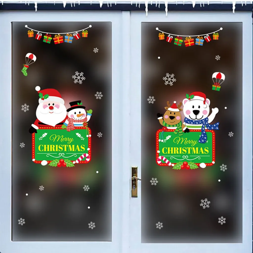 Merry Christmas стикер на стену s Мультфильм Снеговик Санта для витрины, стекла украшение, наклейки из ПВХ Рождество Домашний декор настенные наклейки