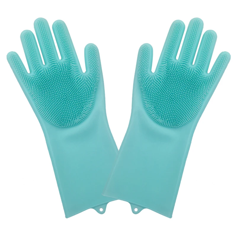 A pair Rubber Kitchen Dishwashing Gloves Cleaning Dish Fruit Washing Gloves For Kitchen Household Car Pet Glove FDA One Size - Color: Green a pair