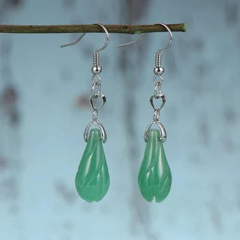

2020 Women Fashion Magnolia Drop Earrings Natural Stone Green Aventurine Flower Pendant Earring Ear Hooks Danglers Jewelry