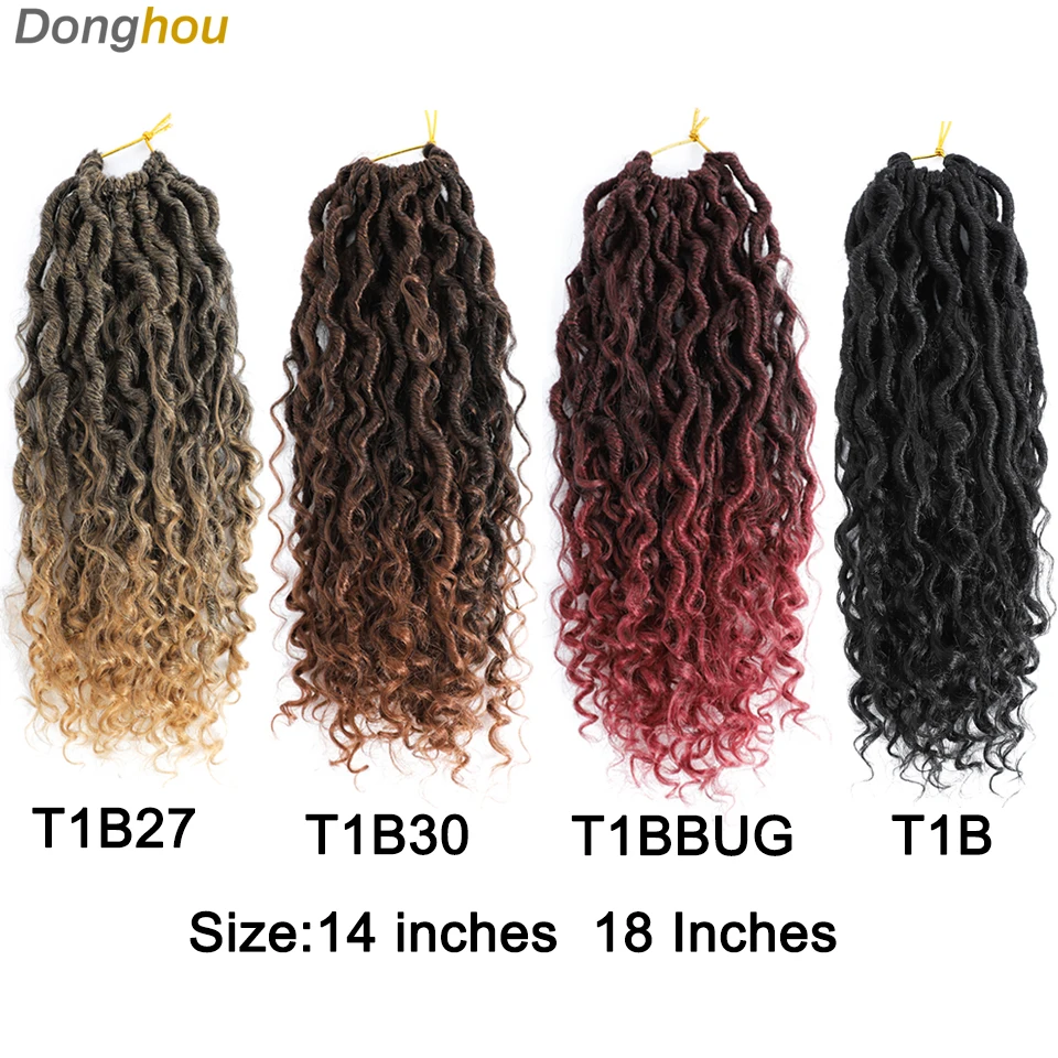Donghou Faux Locs Braiding Crochet Hair 3Packs/Lot New Goddess Locs Crochet  Hair with Curly Ends Fiber Ombre Brown Braids Hair