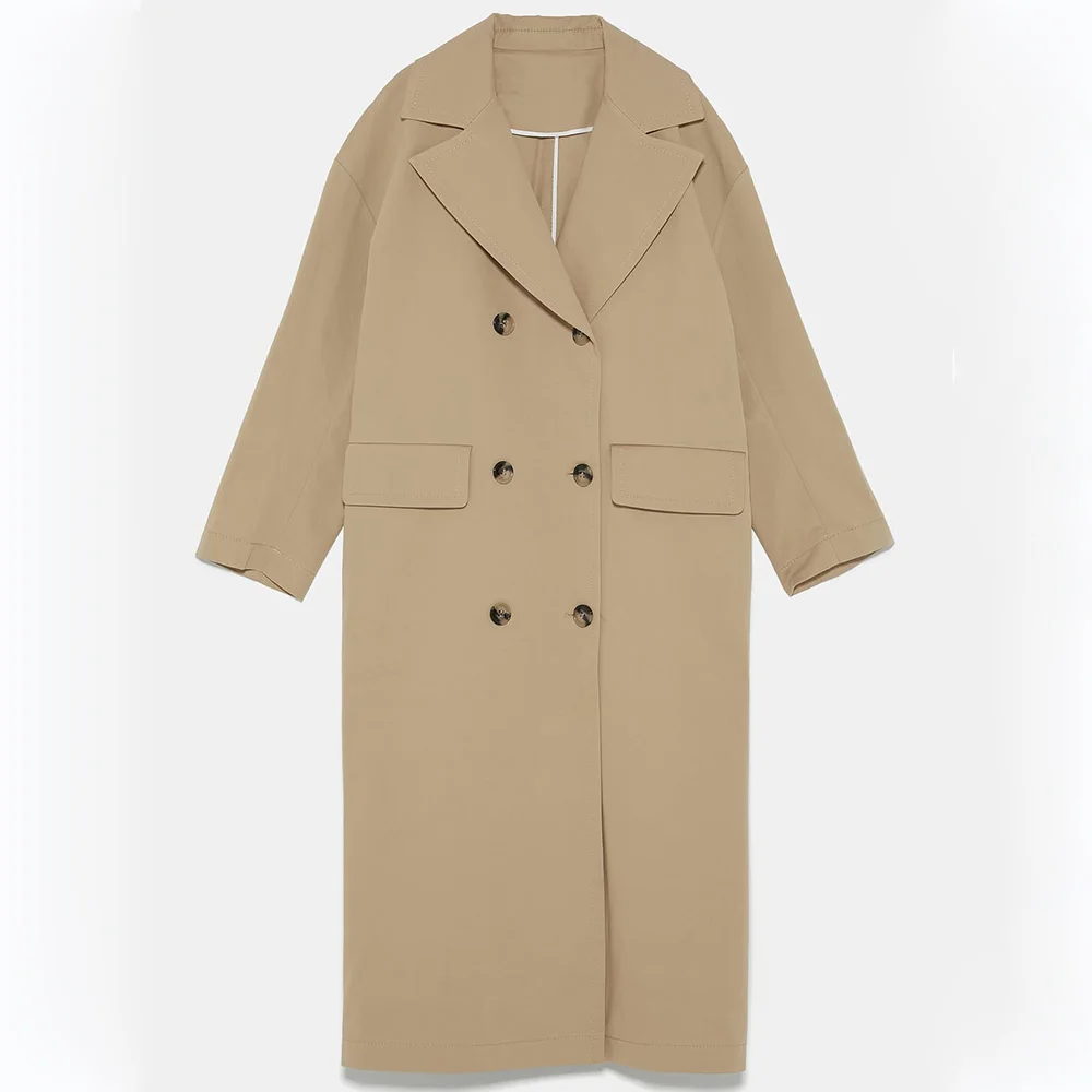 Женская ветровка с отложным воротником ZA длинный тренчкот на пуговицах длинными