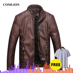 Мотоцикл Искусственная кожа куртка Стенд Зима куртка-бомбер мужская кожаная куртка бренд Высокое качество PU верхняя одежда Для мужчин