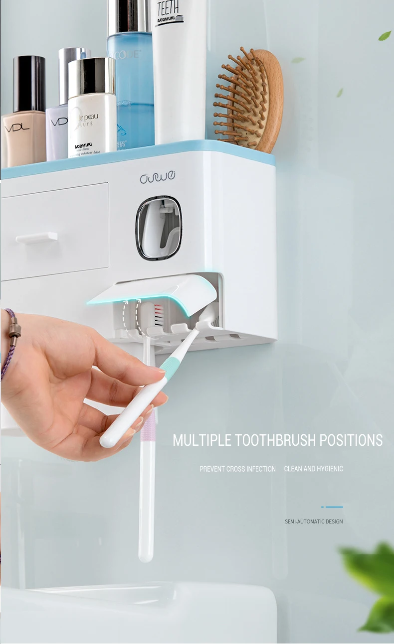 Настенная подставка для зубных щеток с магнитной адсорбцией, перевернутый диспенсер для зубной пасты, стойка для хранения косметики, набор аксессуаров для ванной комнаты