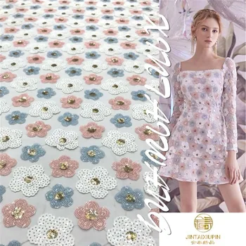 

2020 New Spring and Summer 3mm7mm Mesh Sequined Fabric Quality Women's Costume Evening Dress DIY Sequined French Lace Fabric