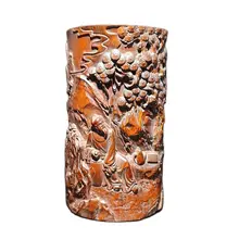 

Boxwood hardwood chinese wood brush pot carved Pine statue carving wooden decor flower