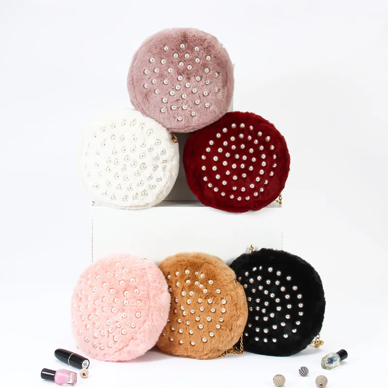 

Simple Small Messenger Bags Rabbit Fur Mini Handbag Female Shoulder Bag Ladies Crossbody Bags Zipper Purses Round Bag