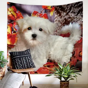 

Dog Pattern Tapestry Wall Hanging Living Room Home Cute Large Size Dirt-resistant Functional Blanket Picnic Cloth Chic Ornaments