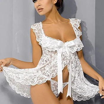 

2020 Summer Sleepwear for Women Split Nightgowns Sexy Lace Sleeping Clothing See-Through Mini Nightdress
