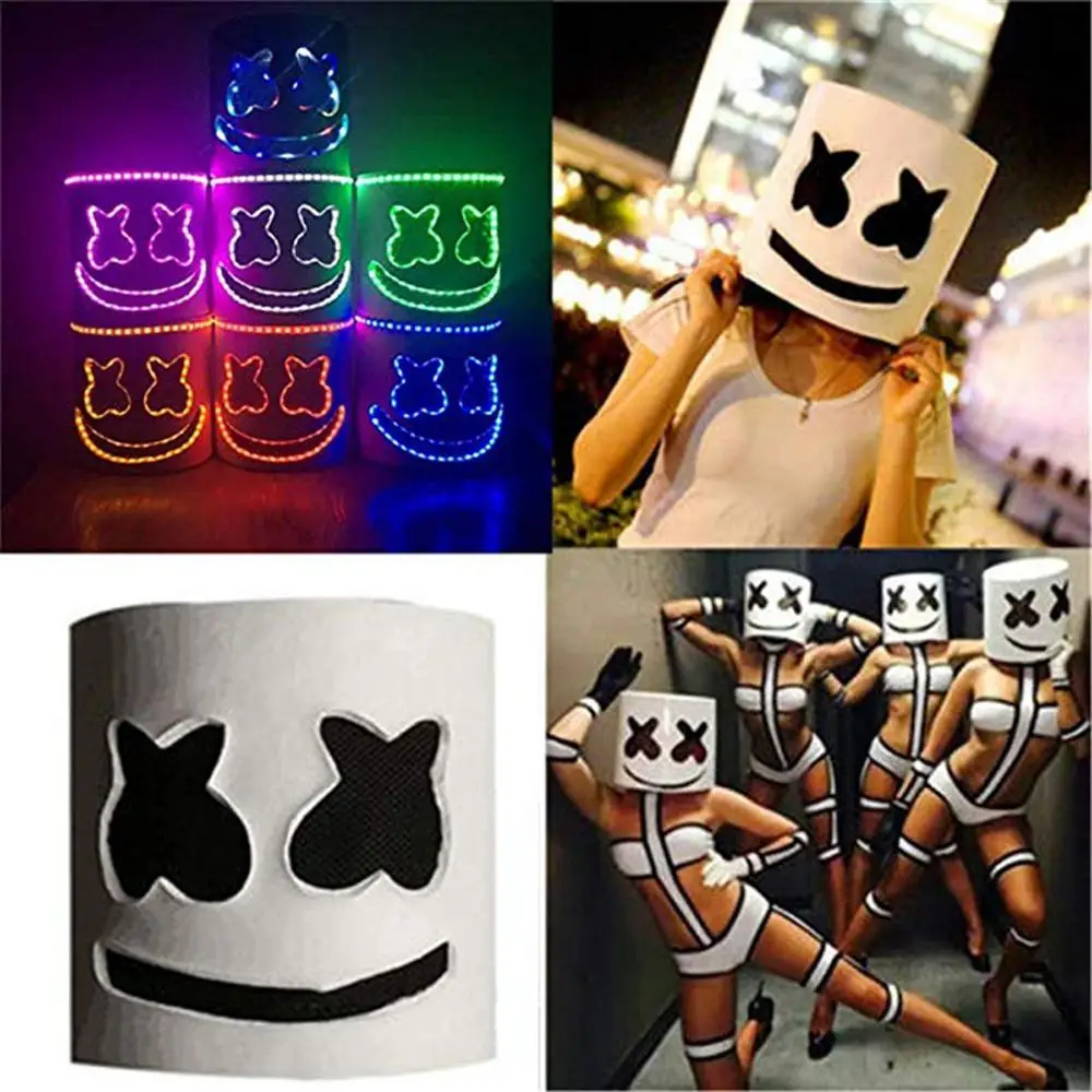 DJ Marshmello светодиодный маска латексный полный шлем Косплей Хэллоуин Пасхальный бар Музыка семь цветов светящийся реквизит